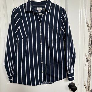 J.Crew Women's Signature Fit Cotton-blend Shirt - Navy and White Stripe